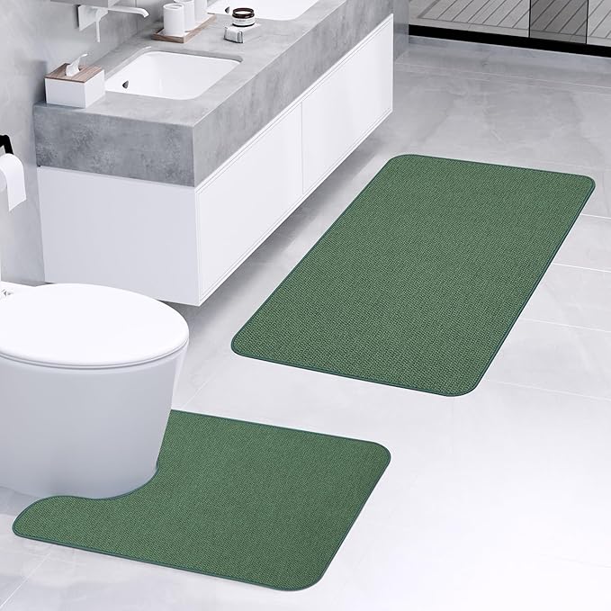 Bathroom Rugs Set 2 Pieces, Thin Bathroom Mats, Toilet Rugs, Quick Dry - Image 2