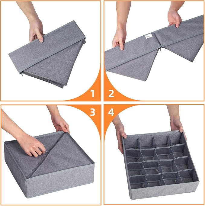 Criusia 3 Pack Sock Underwear Drawer Organizer Dividers, 64 Cell Fabric - Image 7