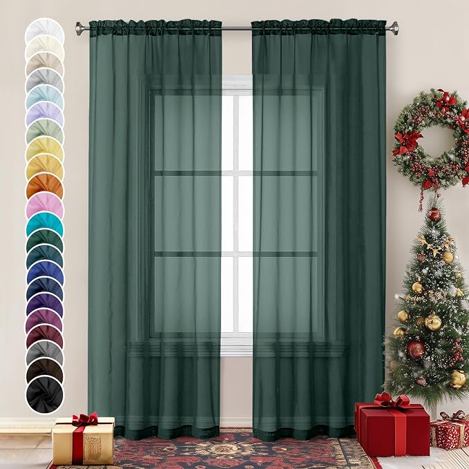 Chyhomenyc Hunter Green Sheer Curtains 84 inches Long 2 Panels Set, Light by Chyhomenyc