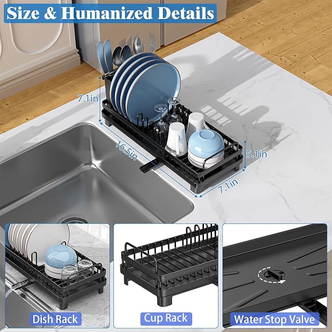 Small Dish Drying Rack, Compact Sink Dish Drainer Plate Rack Organizer - Image 5