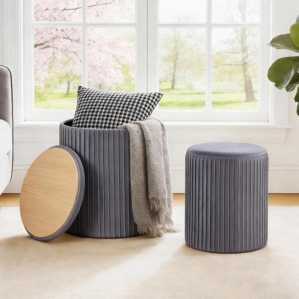 DUMOS Round Ottomans with Storage Set of 2, Vanity Stool, Foot Stool