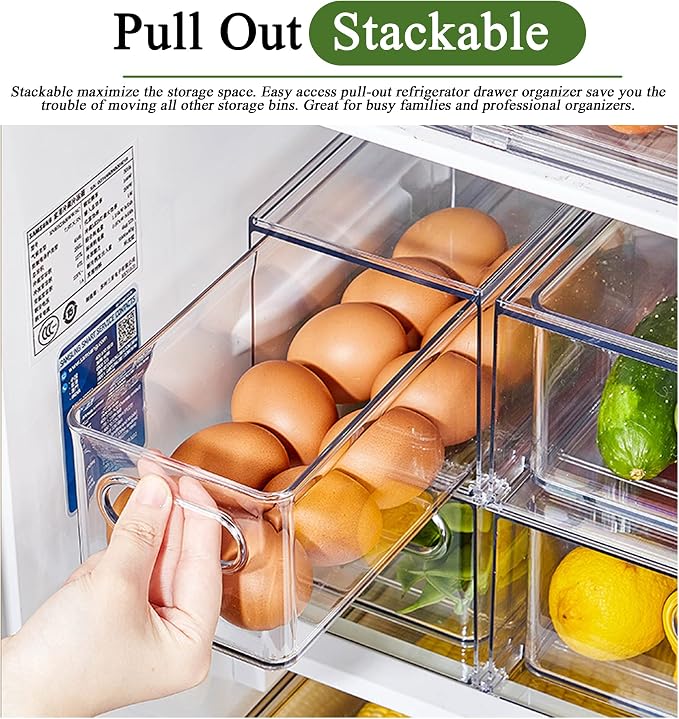 bealy 3 Pack Fridge Organizer and Storage, Fridge Drawers Clear Stackable - Image 6