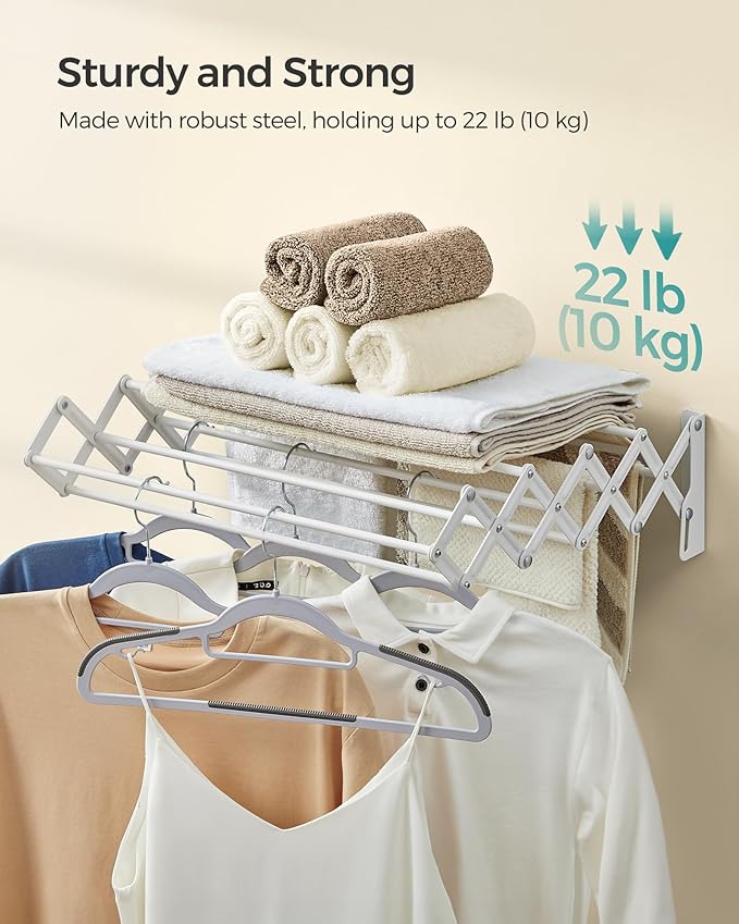 SONGMICS Clothes Drying Rack, Wall-Mounted Drying Rack Clothing, Small - Image 5
