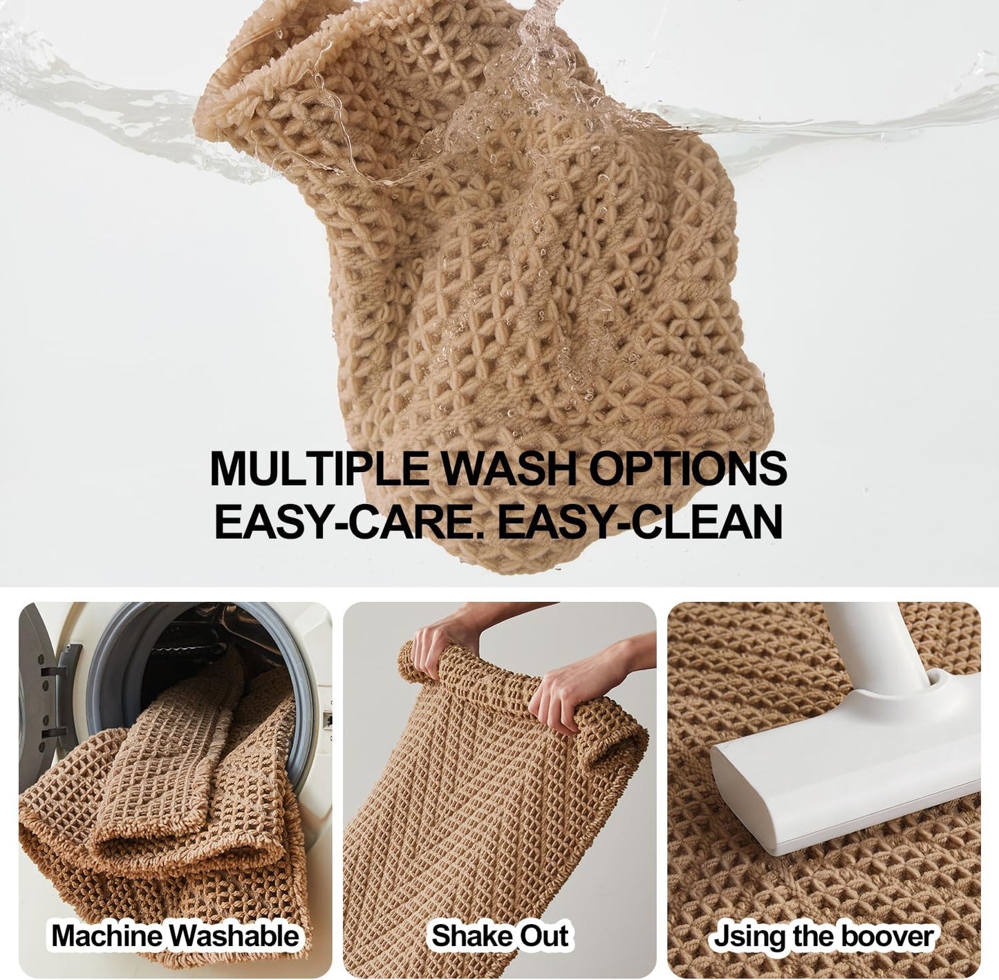 Sunfly Boho Bathroom Rug, Herringbone Waffle Bath Mat Non-Slip Washable Super Absorbent Quick Dry, Farmhouse Bath Mat for Bathroom Floor Decor 20"*30" Khaki