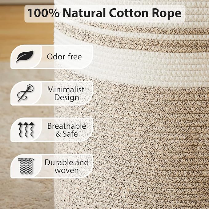Large Laundry Hamper, Tall Woven Storage Basket - Image 4