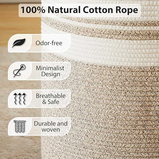 Fiona's magic 100L Extra Large Laundry Hamper Basket, 26.4Gal Tall Woven - Image 4