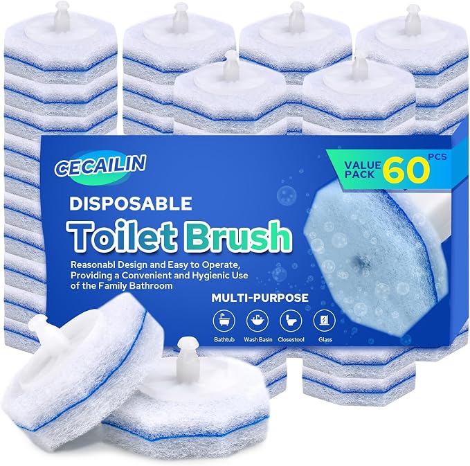 Cecailin® 60pcs Disposable Toilet Brush. Bathroom Cleaning. Disposable Bowl by Cecailin