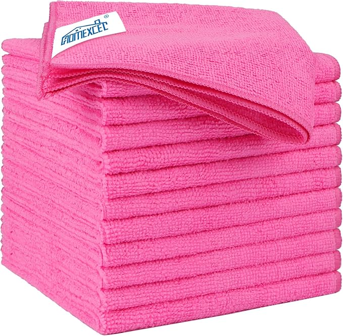 HOMEXCEL Pink Microfiber Cleaning Cloth 12 Pack, 12.5 x 12.5 inch Microfiber by HOMEXCEL