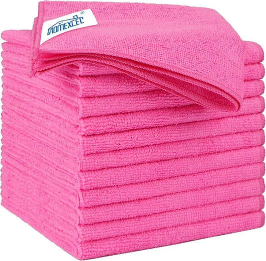 HOMEXCEL Pink Microfiber Cleaning Cloth 12 Pack, 12.5 x 12.5 inch Microfiber by HOMEXCEL
