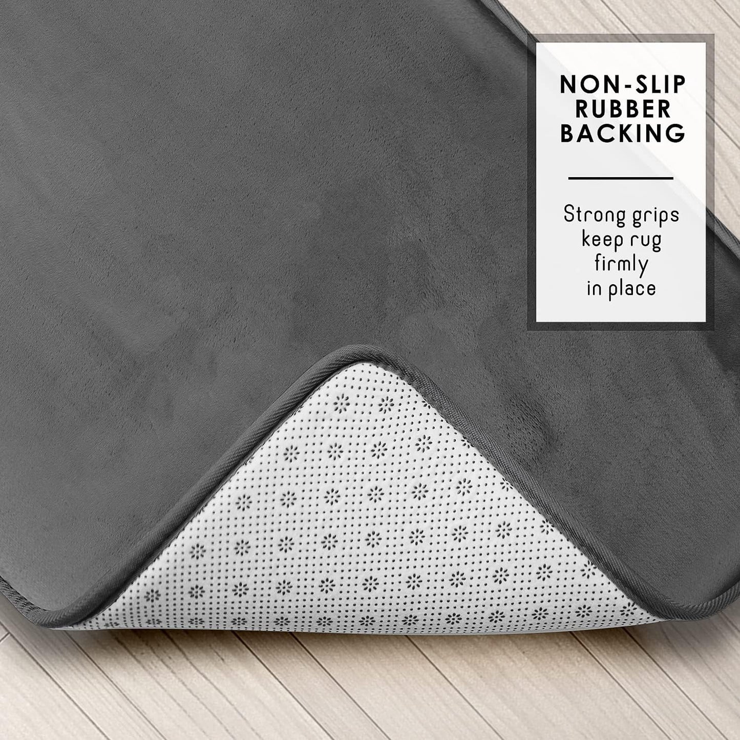 Clara Clark 3 Piece Bathroom Rugs Bath Mat Set, Velvet Memory Foam Bath Mats for Bathroom - Non-Slip, PVC Backing Bath Rugs, Washable - Dries Quickly, Grey