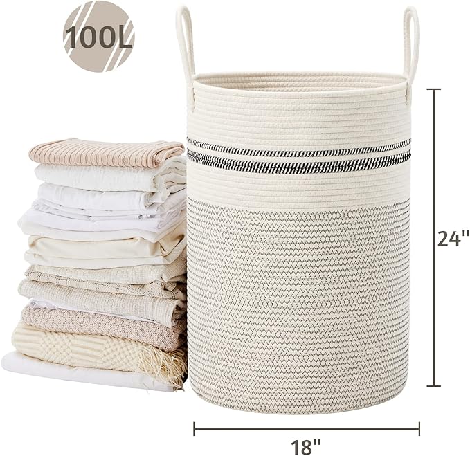 VIPOSCO Large Laundry Hamper, Tall Woven Rope Storage Basket - Image 5