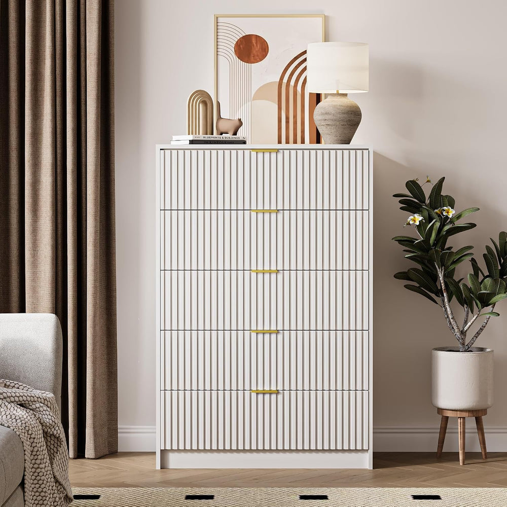 MAISONARIA 5 Drawer Dresser for Bedroom, Tall Dresser Chest of Drawers with G...