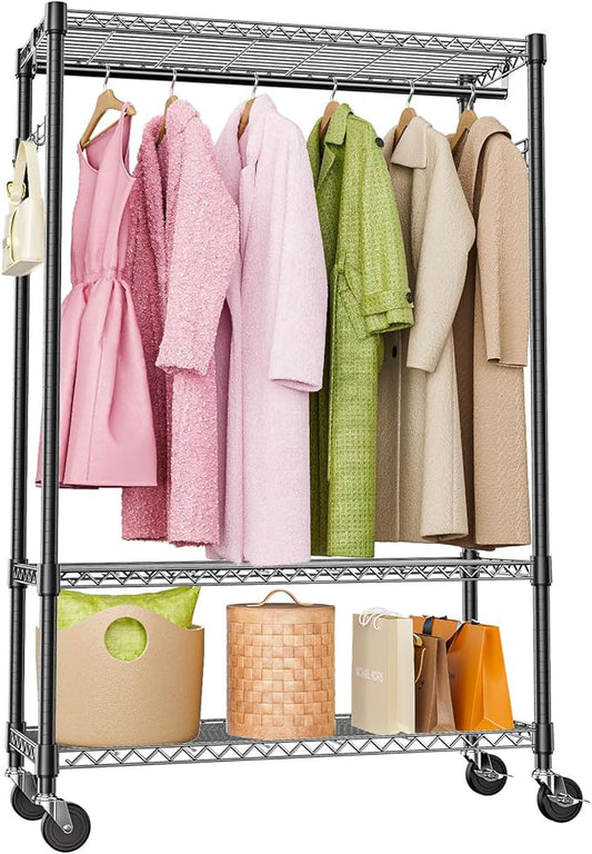 Heavy Duty Rolling Garment Rack 3 Tiers Adjustable Wire Shelving Clothes Rack by MEIGAOPLASTICANDMETALHKCOLIMITED