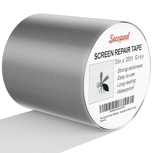 Grey Window Screen Repair Tape, 3IN X 25FT Screen Repair Kit by Secopad