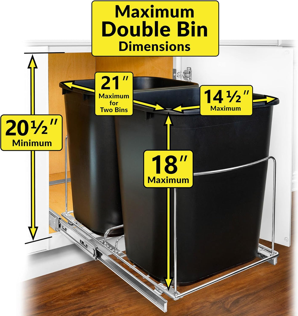 LYNK PROFESSIONAL® Double Pull Out Trash Can Under Cabinet - Under Sink Trash...