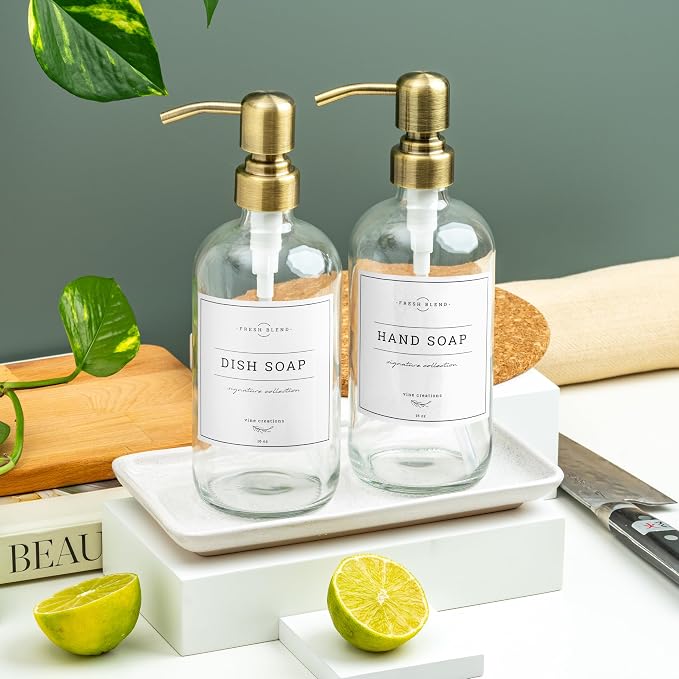 Vine Creations Glass Soap Dispenser, 2 Pack Kitchen Soap Dispenser Set - Image 2
