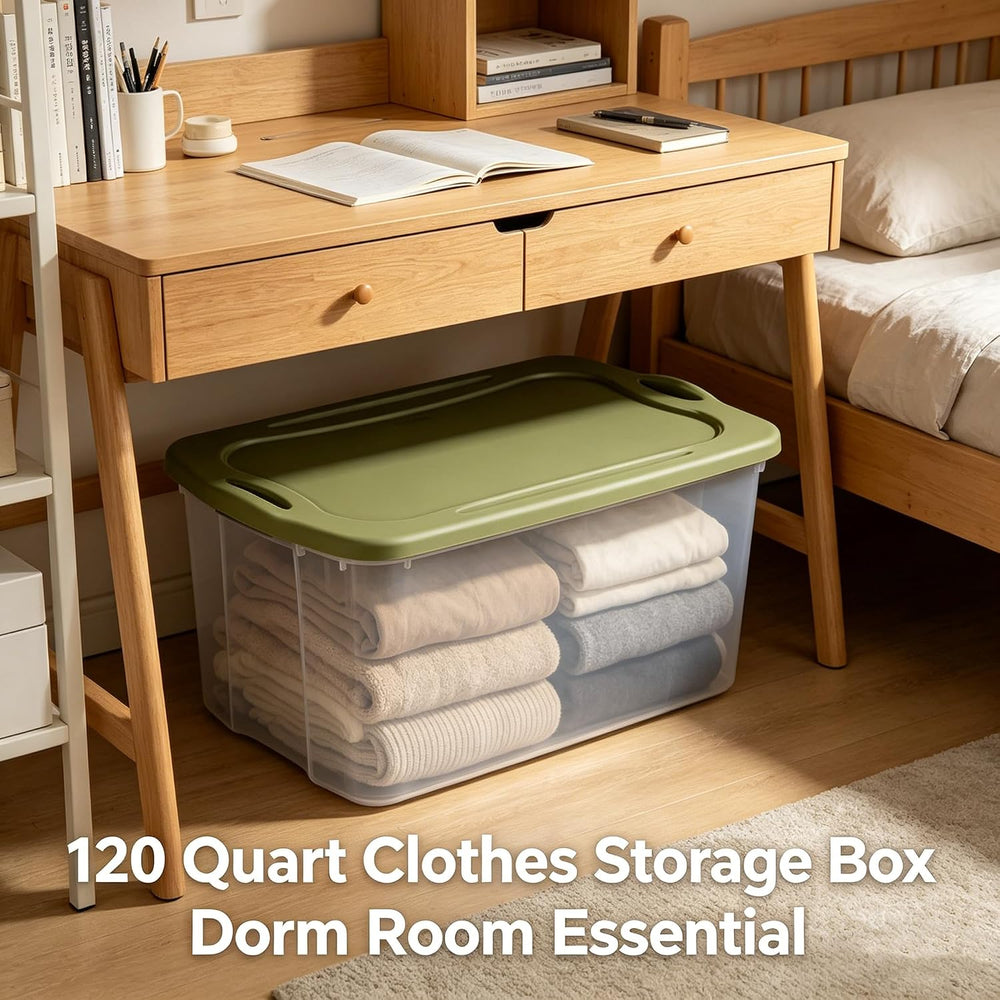 Extra-Large 120 Quart Clear Plastic Storage Bin (2-Pack) with Full-Grip Handl...