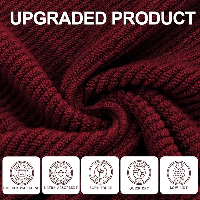 VOOVA & MOVAS Red Washcloths, Bath Hand Towels Set - Image 2