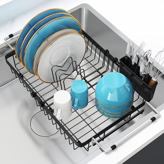 romision Expandable Dish Drying Rack Over The Sink Small Metal Stainless Steel by Romision