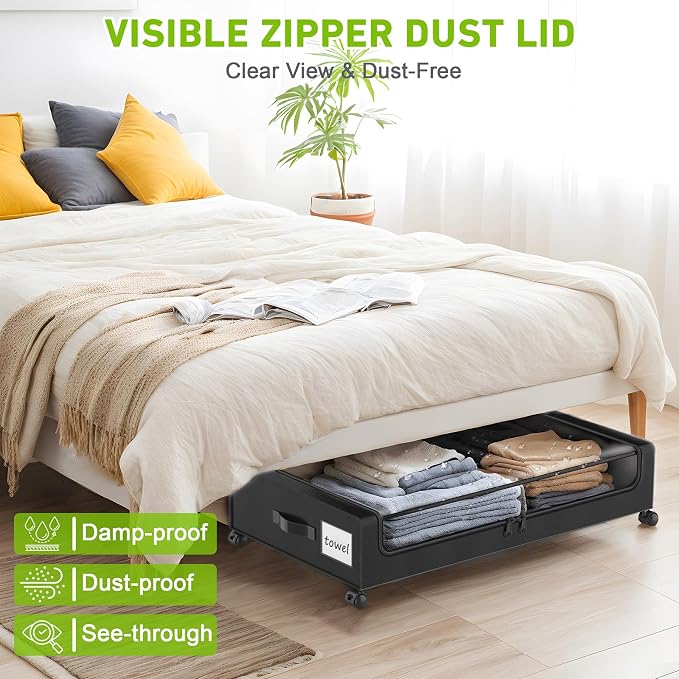 Under Bed Storage with Wheels, Underbed Storage Bins, XXL 60L Rolling Metal - Image 7