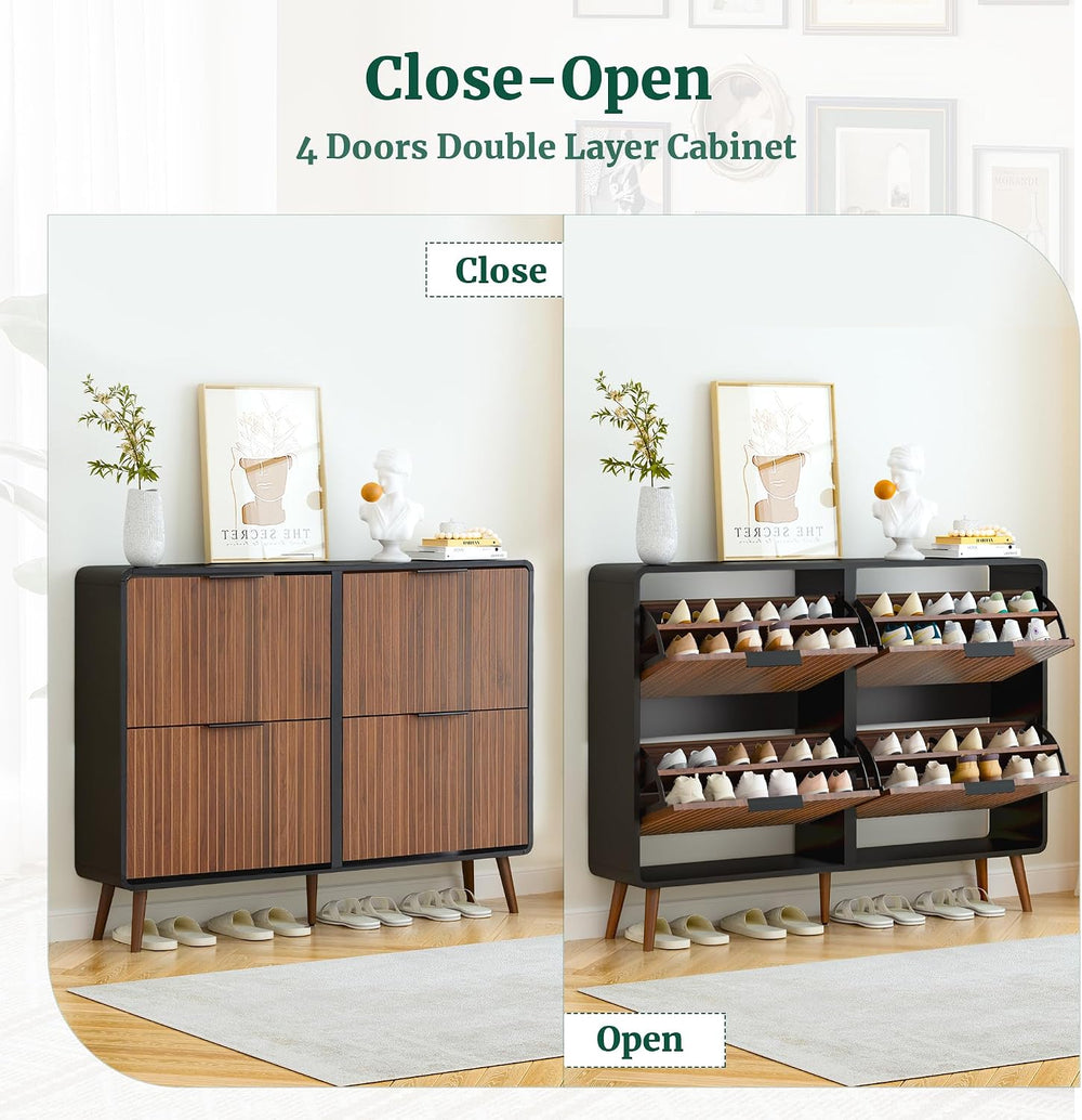 FurSch 47" Fluted Large Shoe Cabinet with 4 Flip Drawers