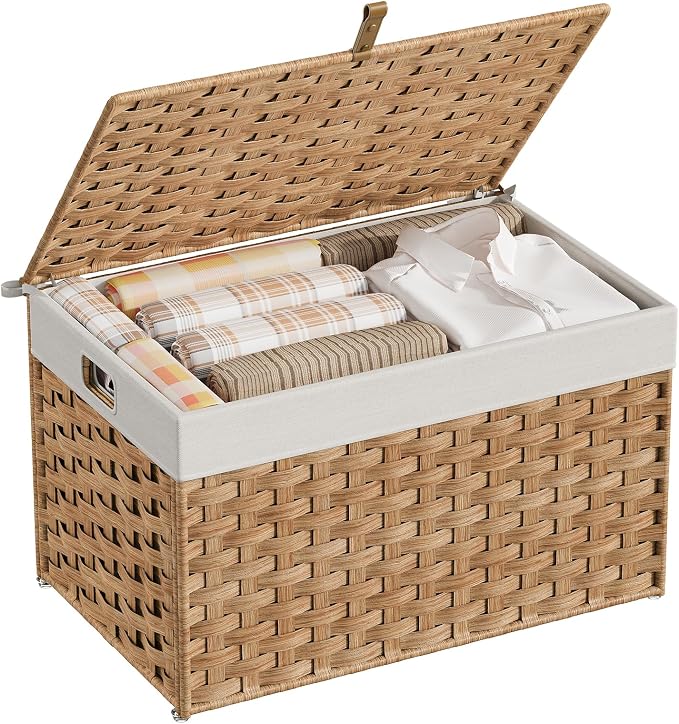 HOOBRO Storage Basket with Lid, 17.2 Gallon Wicker Basket, Handwoven Blanket - Image 8