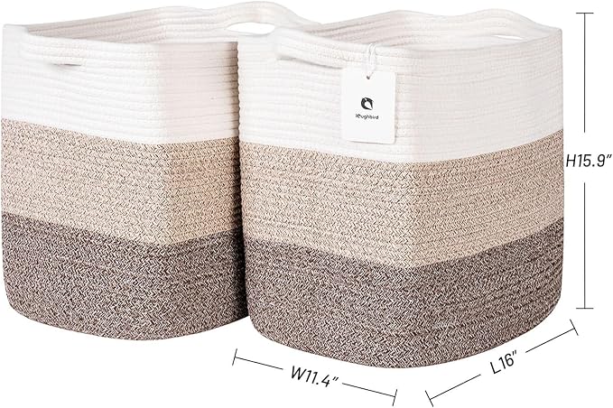 Tall Storage Bins for Clothes Fabric Cotton Rope Storage Baskets - Image 4