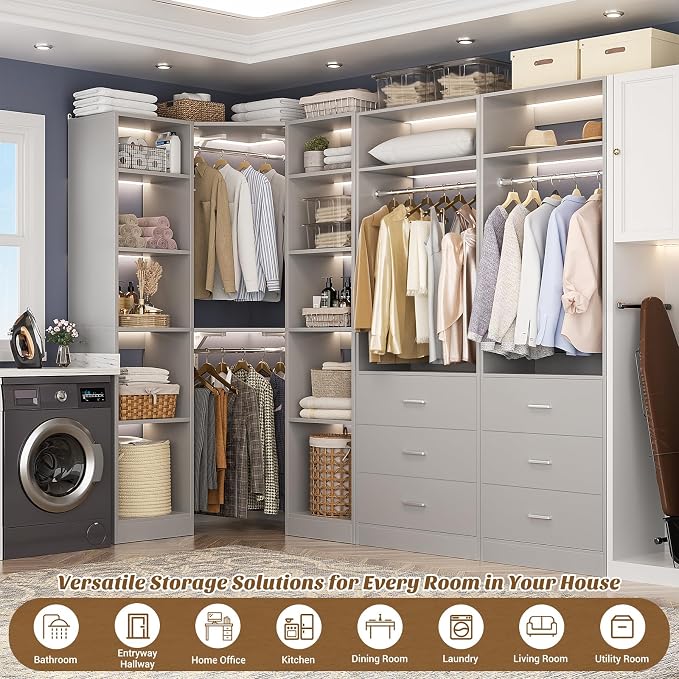 Corner Closet System with 6 Drawers, Closet Organizer System with 14 Shelves & - Image 6