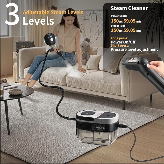 Steam Cleaner, 3-Level Adjustable Handle, 15s Heat-Up, 1.69 Quarts Tank - Image 2