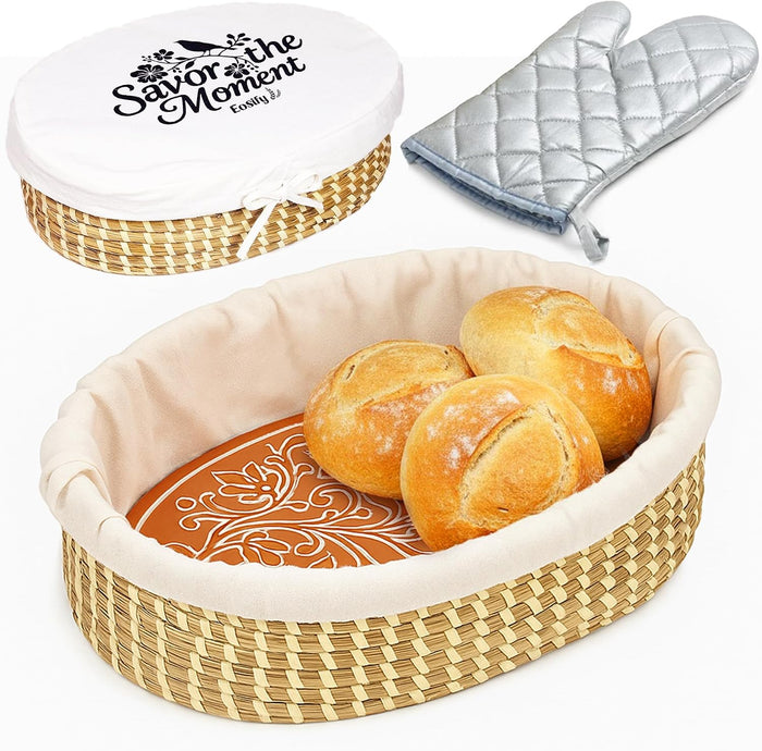 Bread Baskets for Serving with Stone (Large Oval 13.8 x 9.5) for Bakers