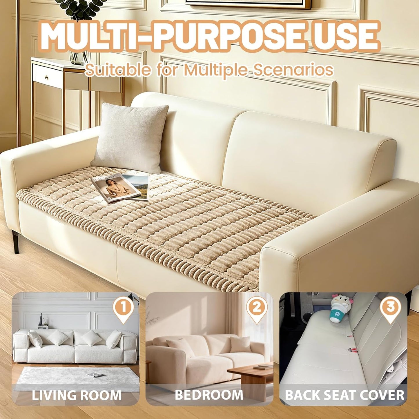 Couch Cover for Dogs Washable,Non Slip Fuzzy Durable Couch Covers for 3 Cushion Sofa Pet Friendly Sofa Cover Dog Thick Soft Slipcovers Protector Couches Mat Bed (Brown, 27.6" x 59"/70 x 150cm)