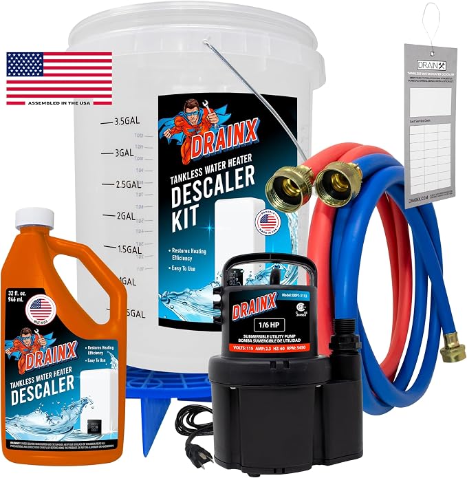 DrainX Tankless Water Heater Flushing Kit Includes Submersible Pump, Liquid by DrainX