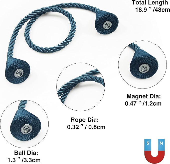 2 Pack Magnetic Curtain Tiebacks Rope Modern Handmade Curtain Tie Backs - Image 3