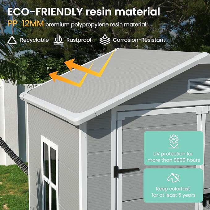 UDPATIO Outdoor Resin Storage Shed 6x4.5 FT, Plastic Garden Shed - Image 3