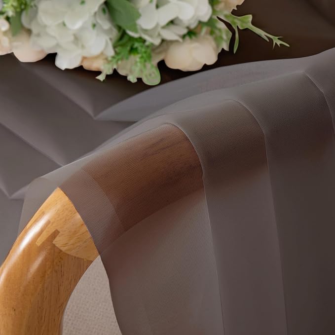 Chyhomenyc Chocolate Brown Sheer Curtains 54 Inch Long 2 Panels, Light - Image 2