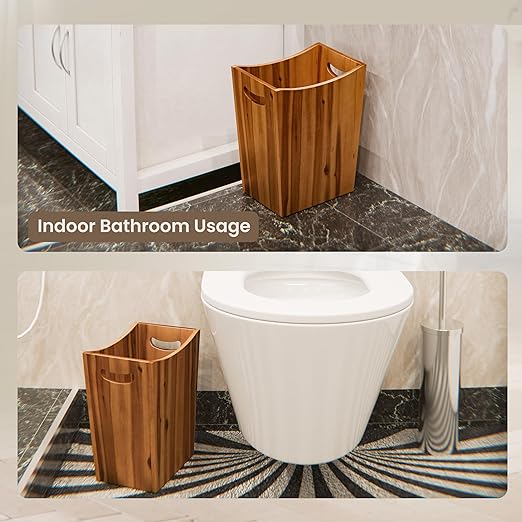 2 Gallon Acacia Wooden Bin, Wastebasket – Small Trash Can, Decorative Bathroom - Image 4
