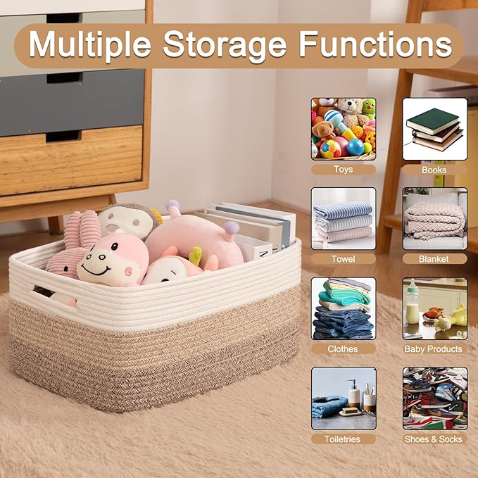 Large Storage Basket for Organizing, Woven Rope Basket for Shelves, Closet - Image 3
