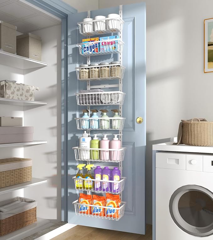 White 12 Inch Wide Narrow Over The Door Pantry Organizer, Pantry Organization - Image 9