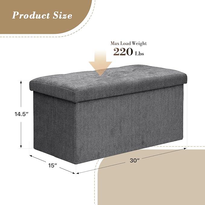 Athena Collection 30" Storage Ottoman Bench Folding Bench - Image 3