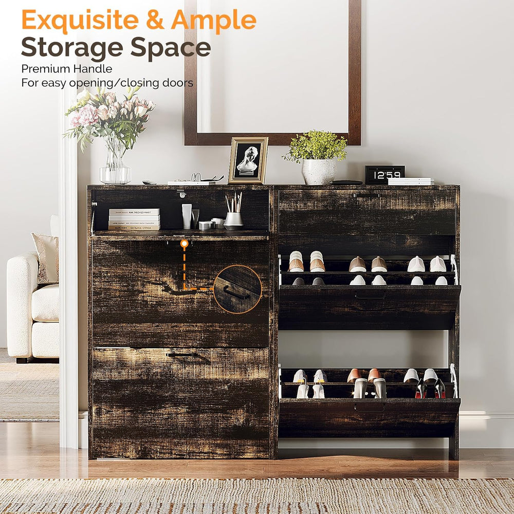 VINGLI Set of 2 Shoe Cabinets Storage for Entryway,2-Pack,Dark Rustic Oak