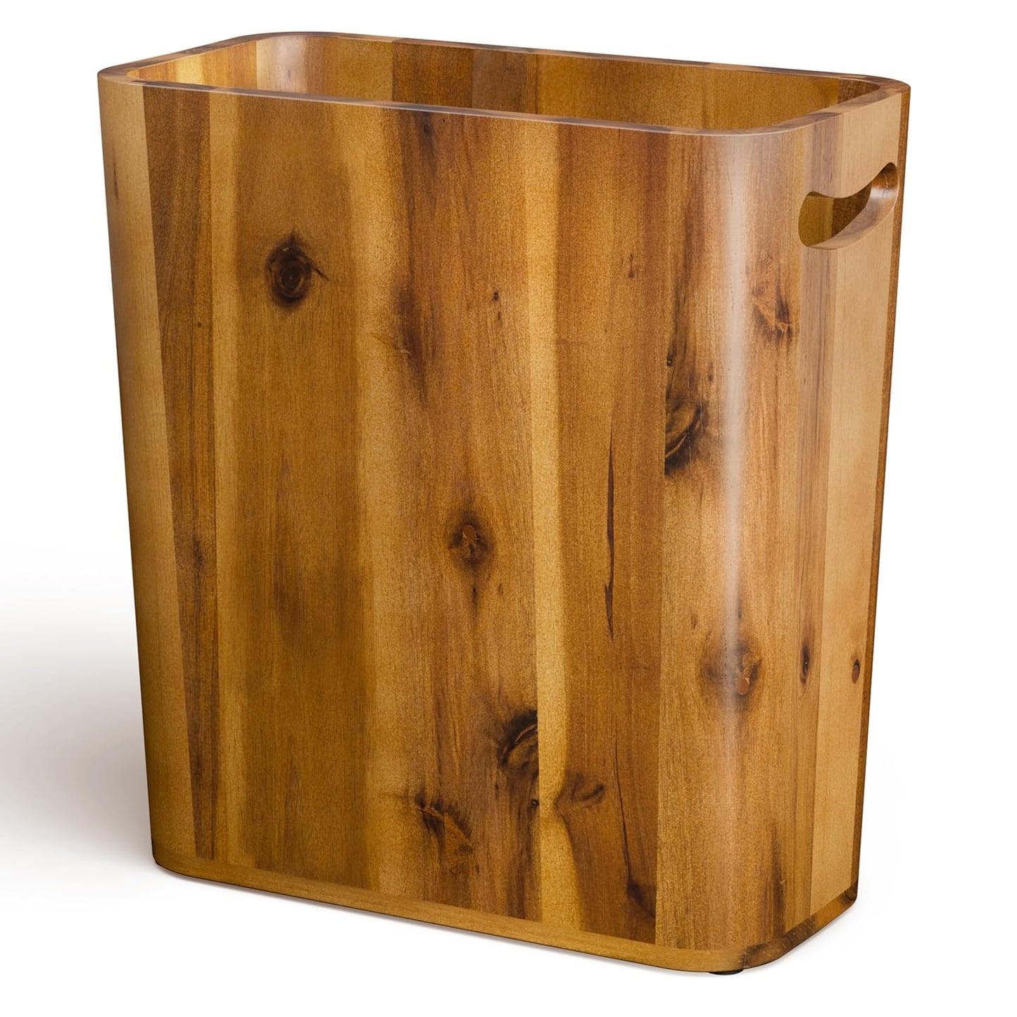 Tidita Acacia Wood Waste Basket with Handle, 3 Gallon for Bathroom, Bedroom | Acacia Wood, Rustic Style, Open-Top, Integrated Handles, Space-Saving, No Assembly, Multi-Purpose Storage for Bedroom, Office