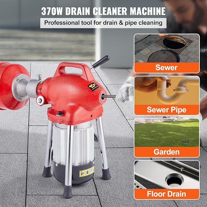 VEVOR Drain Cleaner Machine 120FT x 5/8 Inch, 370W Electric Sewer Snake Auger - Image 2