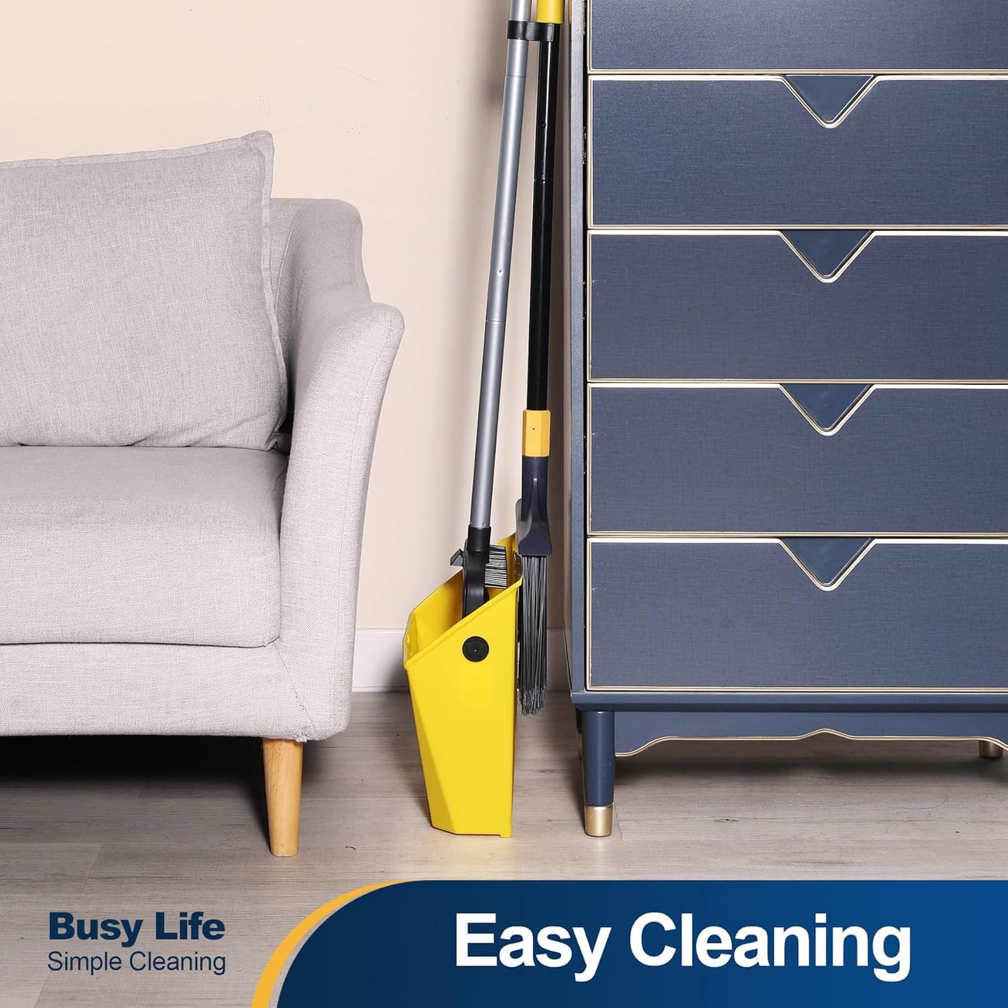 Yocada Commercial Broom and Dustpan Set with Comb Commercial Outdoor Indoor for Courtyard Garage Lobby Mall Market Floor Home Kitchen Room Office Pet Hair Rubbish