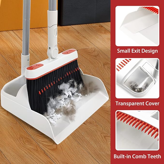 JEHONN Broom and Dustpan Set for Home, Long Handle Lightweight 180 Degree - Image 8