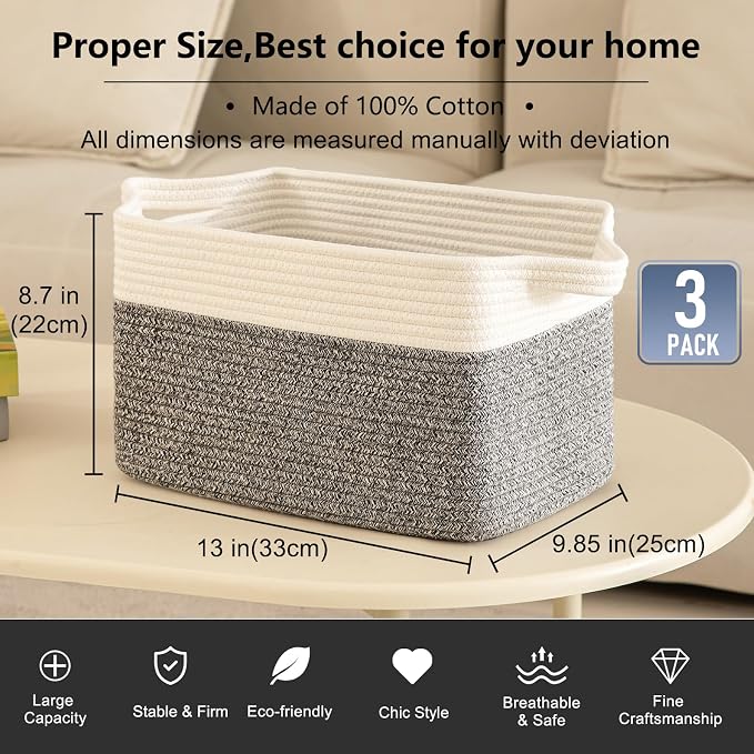 OIAHOMY 3 Pack Storage Basket for Organizing, toy organizers, Stylish Room Decor - Image 3