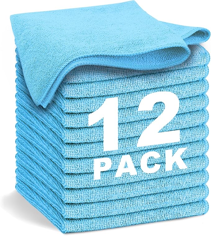 Blue Microfiber Cleaning Cloth 13"x13", Ultra Soft Absorbent Microfiber by WEAWE