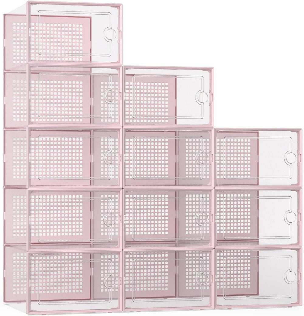 Kuject X-Large Shoe Storage Boxes Organizers Clear Plastic Stackable 12 Pack