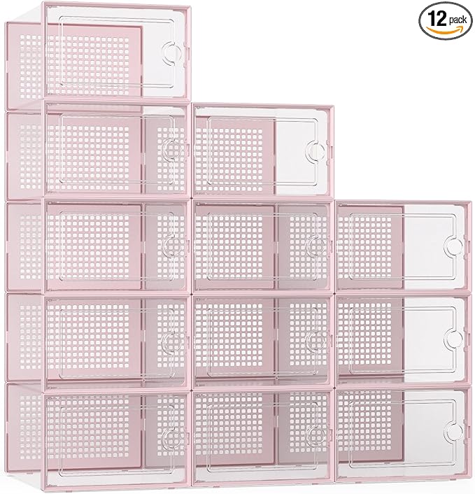 Kuject X-Large Shoe Storage Boxes Organizers Clear Plastic Stackable 12 Pack by Kuject