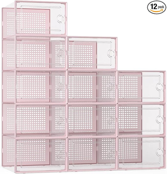 Kuject X-Large Shoe Storage Boxes Organizers Clear Plastic Stackable 12 Pack by Kuject