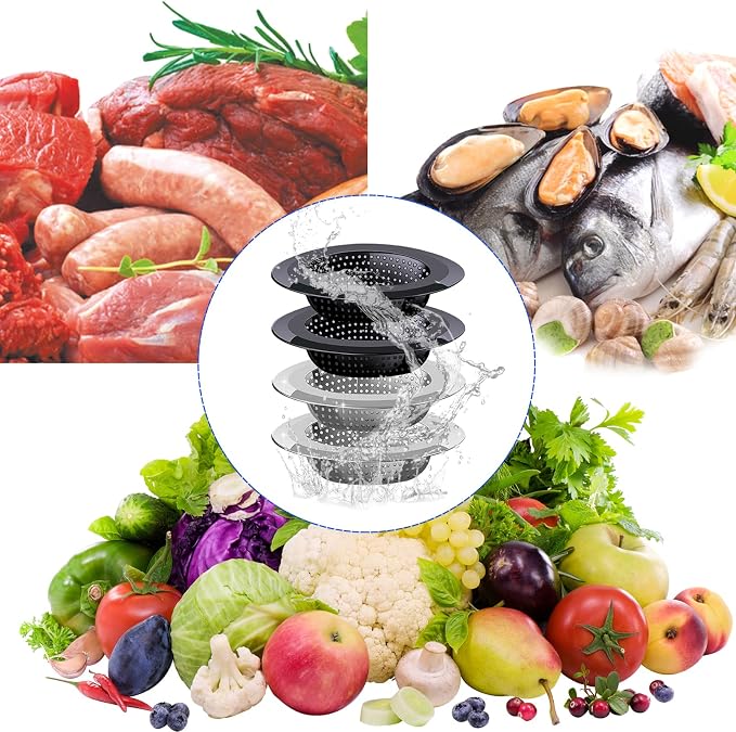 Kitchen Sink Drain Strainer, 4 Pack Stainless Steel and Black Mesh Sink Strainer - Image 7